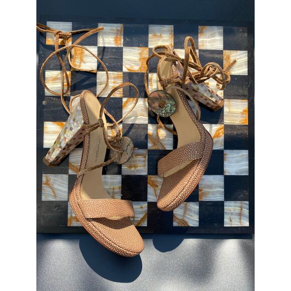 Vintage Emanuel Ungaro Mosaic Shell Tie Up Heels - Picture 1 of 5